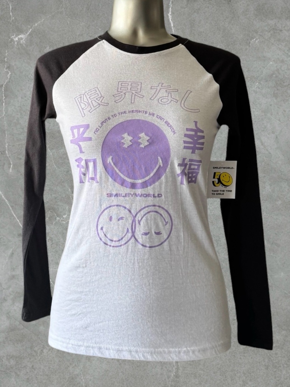 🆕 SmileyWorld 50th Anniversary Women’s Raglan Tee